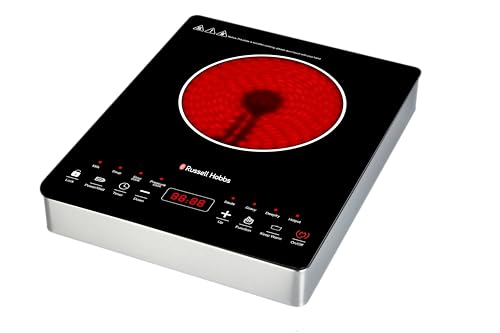 Image of Russell Hobbs 2000W Infrared Cooker with Digital Touch Control | LED Power Display, 8 Heat Levels up to 600C | 24-Hour Preset Timer & Safe Crystal Glass Surface, Overheat Protection | RAPIDO2000