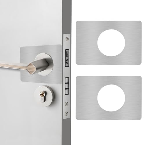 HARSKIYER Door Reinforcement Plate, 2 Pcs Stainless Steel Repair Backplate, Silver Door Handle Fixing Cover Filler, Easy Installation Kit to Secure Handles and Deadbolts