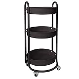 HOMESTEAD Round Rolling Side Table Cart, 3 Tier Metal Utility, 60 lb Heavy Duty, 15″ Diameter, Lockable 360° Casters (Charcoal Black)