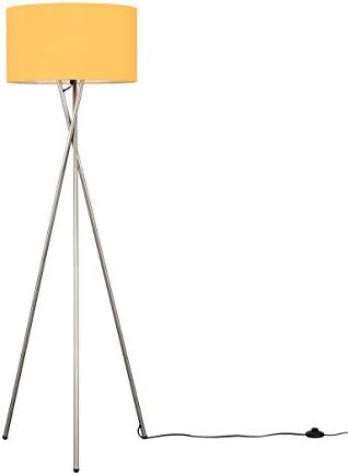 MiniSun Modern Brushed Chrome Metal Tripod Floor Lamp with a Black Drum Shade