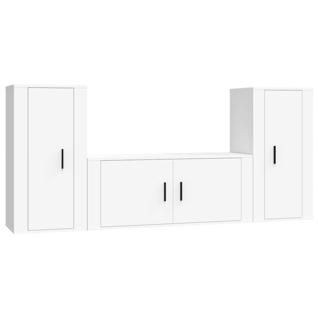 3-TLG. TV-Schrank-Set, Weiß, Holzwerkstoff, Wandmontage, Modernes Media-Center für Wohnzimmer, Viel Stauraum, 100x34,5x40 cm