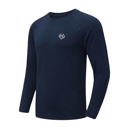 Vankee Camisetas Deporte Hombre Secado Rápido Respirable Camisetas Manga Larga Camiseta Funcional Ligera de Shirt UV Protección Top Cuello Redondo Holgado Shirts Aplicable Correr Fitness Entrenamiento