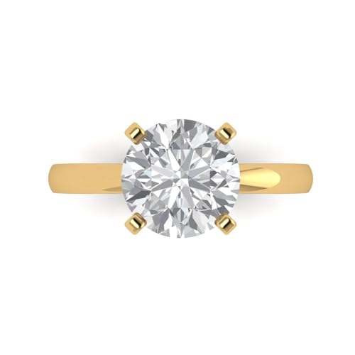 3 ctw Round Cut Solid Gold Engagement Ring for Women - 14K Yellow Gold - Moissanite Wedding Promise Ring for Her