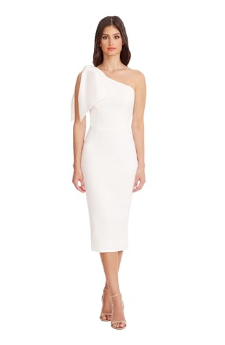 Image of Dress the Population Womens Tiffany One Shoulder Bow Detail Midi Sheath Dress