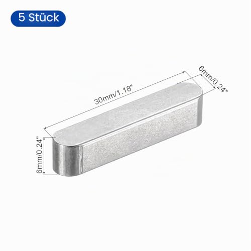 QUARKZMAN 5 Stück Rundkopf-Federkeil, 6x6x30mm Round Ended Passfeder Edelstahl Professioneller Paralleler Antriebswellenkeil für Befestigungselemente der mechanischen Industrie