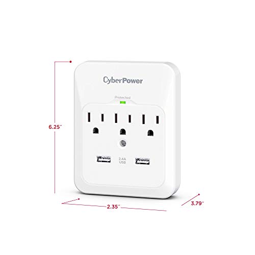 Cyberpower Csp300Wur1 Professional Surge Protector, 600J/125V, 3 Outlets, 2 Usb Charge Ports (2.1 Amps Shared) Wall Tap Plug #TOP5