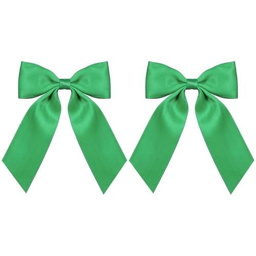 4 Satin Ribbon Hair Bows Green Long Tail Polyester Ribbon Hair Bow Clips Ponytail Holder Spring Dress Accessories for Teens Toddler Girls Kids Women St. Patricks Xmas Gift