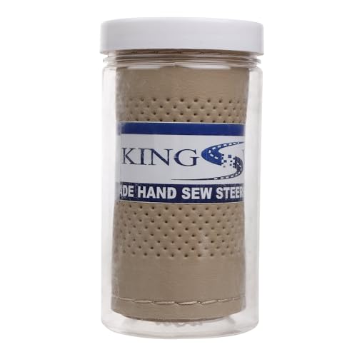 Image of KINGSWAY PU Leatherite Car Steering Cover Sewable Compatible with Tata Safari (Year 2023 Onwards), Beige Color with Beige Thread, Pack of 1 with Sewing Needle and Thread