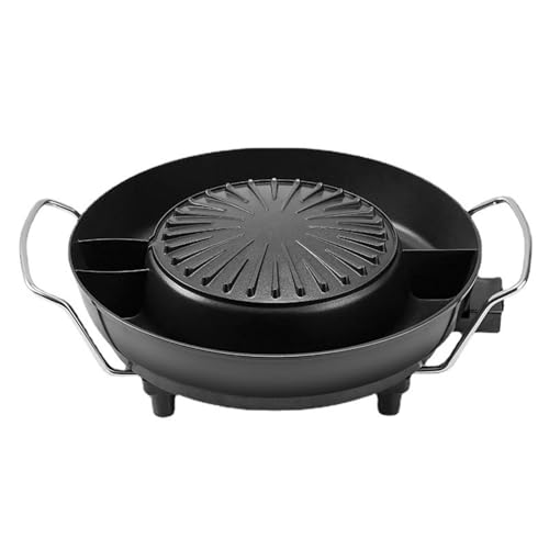 Qcwwy 2-in-1-Elektro-Grill-Hot-Pot Im Koreanischen Stil, Elektrischer Hot-Pot, Antihaftbeschichtet, Runder Topf, Elektrischer Kreisförmiger Elektrischer Kochtopf für den Innen- und Qcwwy 2-in-1-Elektro-Grill-Hot-Pot Im Koreanischen Stil, Elektrischer Hot-Pot, Antihaftbeschichtet, Runder Topf, Elektrischer Kreisförmiger Elektrischer Kochtopf für den Innen- und