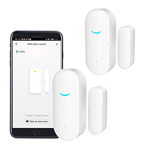 Image of 2 Pack WiFi Door Window Sensor Detector: Wireless Security Alarm Door Sensor, Tuya Door Open Contact Sensor, Compatible with Alexa,Google Home,Siri, Smart Door Sensors for Home Business Security
