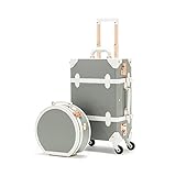 COTRUNKAGE OTRUNKAGE Vintage Trunk 2 Piece Luggage Set TSA Lock Carry On Suitcase for Women with wheels, Light Grey