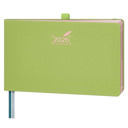 BEZEND Agenda 2026 Settimanale 14 x 23 cm - 1 Settimana 2 Pagine da Gen a Dic 2026, Formato Orizzontale con Vista Verticale, Bordo in Oro Rosa, Portapenne - Frutta Verde