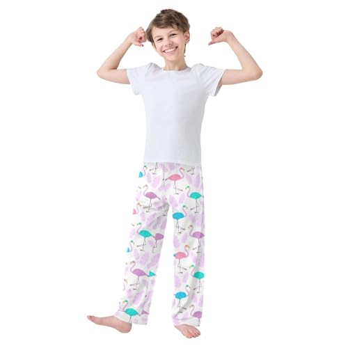Colorful Flamingo Feather Boys Long Pants Soft Trousers Elastic Waist Kids Lounge Bottoms with Pockets S-XL2