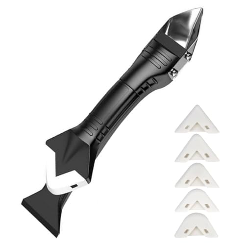 Kit Herramientas Aplicador Silicona, Quita Silicona Juntas, Removedor de Masas, Raspador Silicona para Juntas Azulejos, con 5 cabezales intercambiables