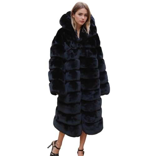 Lisa Colly Women's Winter Plus Size Parka Overcoat Long Sleeve Faux Fur Coat Jacket with Big Hooded (Black,Large)