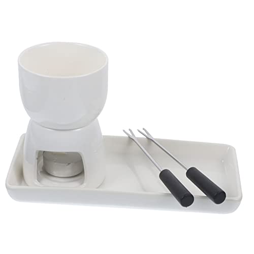 JECOMPRIS 1Set Ceramic Melting Pot for Chocolate Cheese Ice Fondue Sturdy Easy to Clean for Family Gatherings Parties Includes Forks for Convenient Serving
