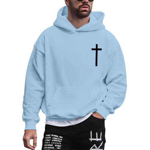Men's Hooded Pullover Plus Size Loose Long Sleeve Hooded Sweatshirt Fashion Cross Printed Hoodies Autumn Warm Coat