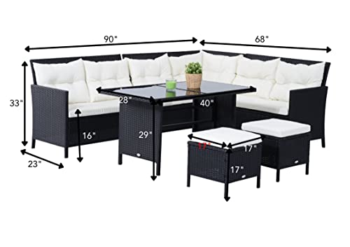 Image of DEVOKO 5 Piece Conversational Wicker Sofa Dining Table Set, Outdoor Patio Furniture Set for Garden, Lawn, Balcony (Black and White)
