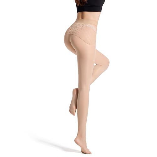 Image of Frola Oil Shiny Stockings Pantyhose 360Seamless Crotch High Waist Smooth Tights for Women (Medium, Nature-Hollow)