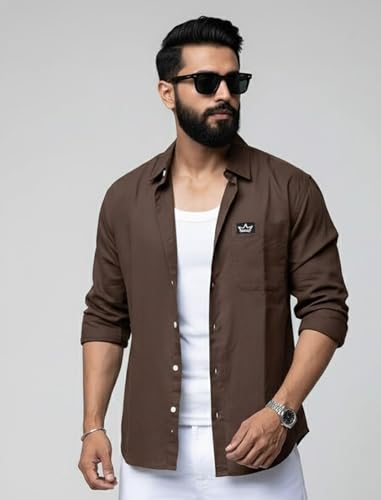 Image of IndoPrimo Men's Regular Fit Cotton Casual Shirt | Premium Solid Full Sleeve Shirt