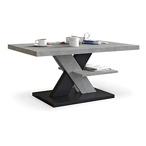 Viosimc Table Basse de Salon Béton - Noir avec étagère, Table Centrale Blanche Moderne et élégante pour thé et Le café. Design épuré et Un Choix Parfait - Un ajout élégant à n'importe Quel Salon