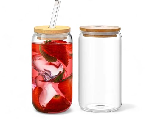 1 Copo Formato Lata De Vidro Com Tampa De Bambu E Canudo 500ml Multiuso Drinks Caipirinha Suco Refri