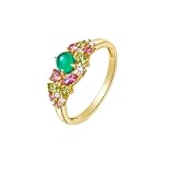 Homxi Anillos de Boda Oro de 14 Kilates Mujer, Oval con Calcedonia Verde y Piedras Preciosas Colorida, Anillo de Alianzas Oro Amarillo Mujer, Tamaño 12(52mm)