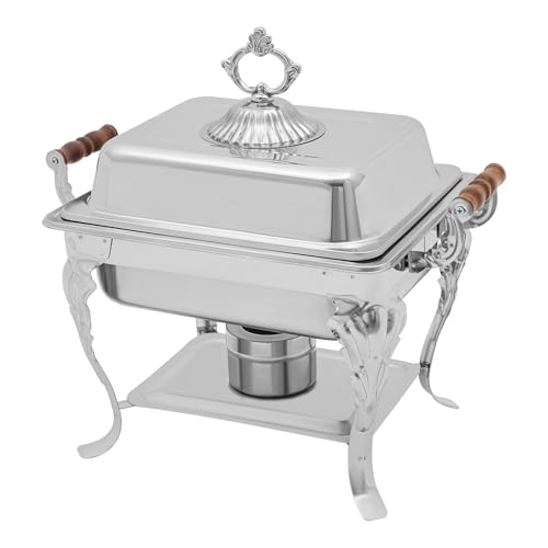 TdiriNar Square Classic Catering Chafer Set, Half Size Chafing Dish Buffet Catering Warmer, Stainless Steel Kitchen Warming Container W/Handle, Food Insulation Tool Suitable for Hotel Restaurant