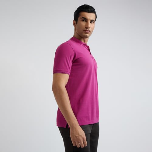 Image of Raymond Men's Modern Fit Solid Pattern Pure Cotton Half Sleeve Polo Neck Casual T-Shirt