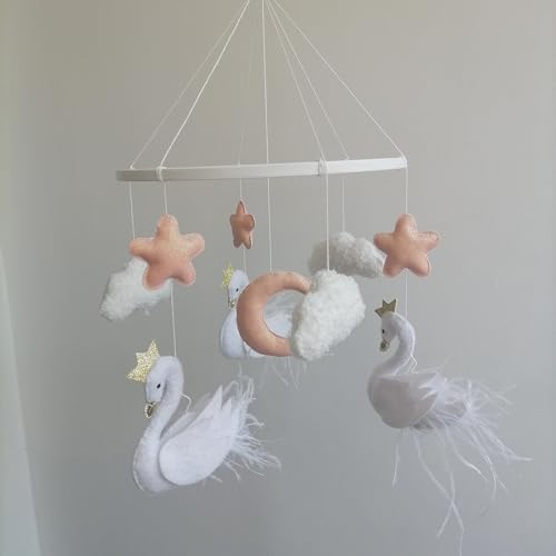Enchanted Swan Nursery Mobile - Handmade Felt Crib Decor with Star and Moon Accents for Baby Showers and New Parents - Image 3