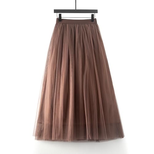 Summer Sweety Solid Elastic Waist Tulle All Match Flare Women Maxi Skirt2