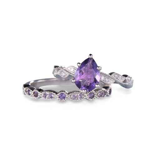 Anneaux de pierre violets haut de gamme et design goutte d'eau pour femme raffinée