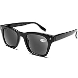 DOOViC Sonnen Lesebrille Sonnenbrille mit Sehstärke Schwarze Quadratische Rahmen Groß Gläser Sonnen Brille für Damen/Herren 1,5