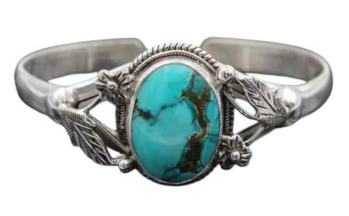 Handcrafted Silver-Tone Alloy Turquoise Bracelet for Women - Vintage-Style Southwestern Jewelry with Artificial Turquoise Stone - Boho Chic Cuff Bracelet