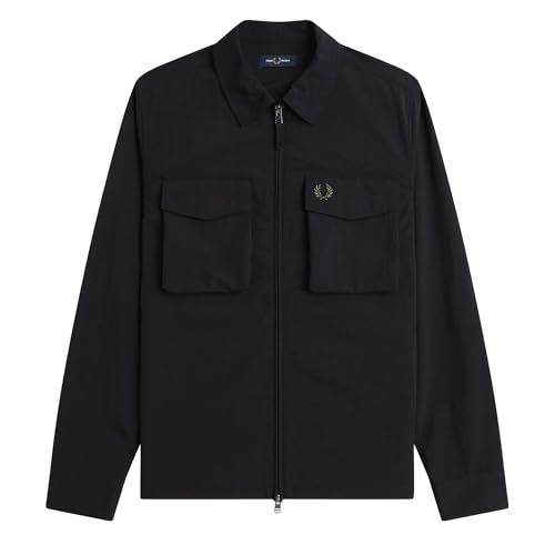 Fred Perry Ripstop Pocket Overshirt, Black (UK, Alpha, XL, Regular, Regular, Black)