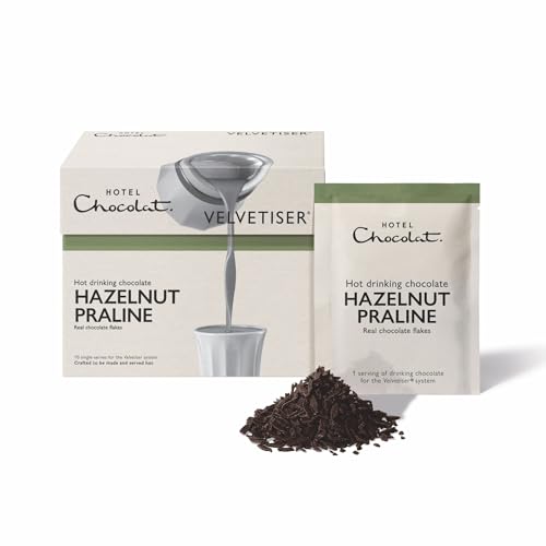 Image of Hotel Chocolat Hot Chocolate Mix - Hazelnut Praline Drinking Chocolate with Real Chocolate Flakes, 10 Servings, Gourmet Cocoa
