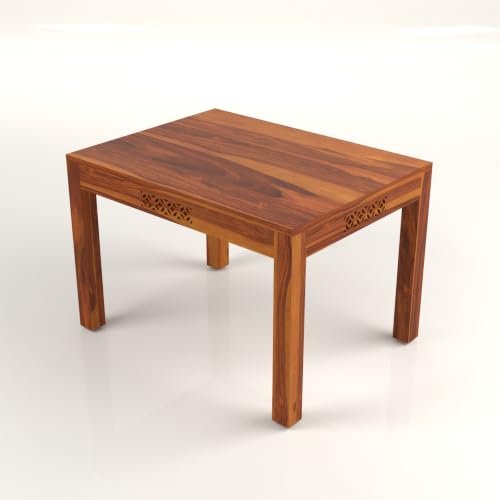 Image of Solid Sheesham Wood 4 Seater Large Dining Table Set with Cushioned Chairs for Dining Room | Living Room | Home & Office | Hotels Restaurant & Cafe (4 Seater Large, Honey Finish)