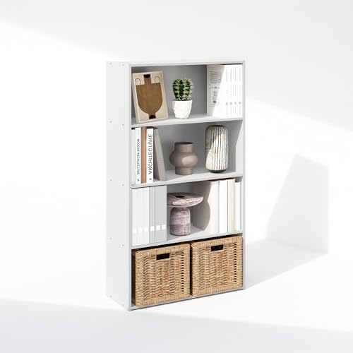 Image of Furinno Simple Book Shelf, 4-Tier Bookshelf, Bookcase with Open Shelf, 9.4 x 23.6 x 41.7, for Living Room, Bedroom, Home Office, White