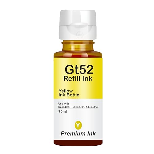 Image of Reffil Ink GT52 Compatible for HP 115, 310, 315, 319, 410, 415, 416, 419, 455, 500, 515, 520, 525, 530, 589, 615, 750, GT5810, GT5811, GT5820 Printers (GT52 Yellow Ink 1 Pcs)
