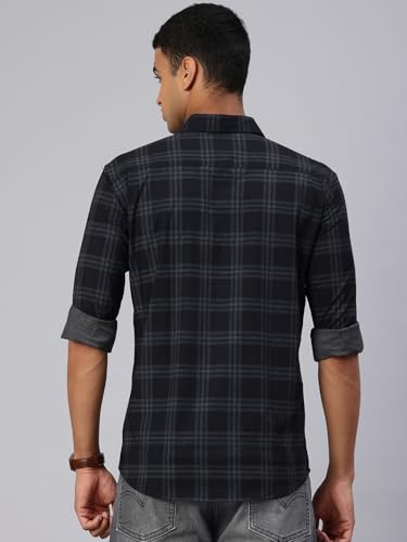 Image of Majestic Man Comfort Slim Fit Cotton Blend Checked Casual Shirt
