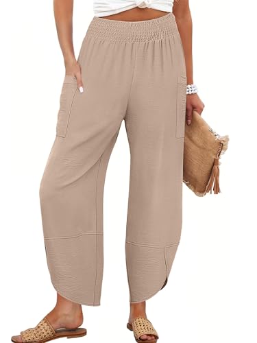 Image of ANRABESS Womens Wide Leg Palazzo Capri Pants 2026 Summer Casual High Waisted Barrel Lounge Flowy Cropped Beach Work Trousers