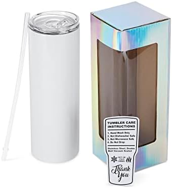 makerflo 25 Pack 20 Oz Skinny Slim Sublimation Blank Tumbler with Splash Proof Lid & Straw, DIY Gifts