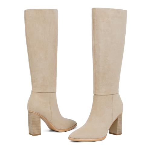 Image of Easyfox Knee High Boots for Women Pointed Toe Chunky Heel Tall Boots | Side Zipper,Insole Cushioning Foam Tall boots,Fall Spring Winter Fashion Dress Boots,Evening Bridal office Long Boots