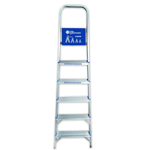 Image of Casa Copenhagen Designed in Denmark, 6-Step Foldable Aluminium Ladder Laser Cut with Super Advance Sure-Hinge Technology,7 Years Warranty - Blue