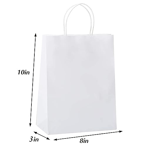 Image of Aakriti Craft Paper Bags, SMALL Gift Bags with Handles, Small Craft Shopping Bags for Boutique, Small Business, Retail Store, Gifts & Merchandise 8 inchx3 inchx10 inch WHITE (10PCS WHAT)