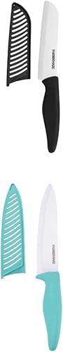 Farberware Cuchillo Santoku de cerámica 5 pulgadas cuchillo de chef de cerámica negro y Farberware con cubierta de hoja de ajuste personalizado