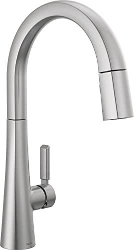 Delta Faucet Monrovia Brushed Nickel Kitchen Faucet, Kitchen Faucets with Pull Down Sprayer, Kitchen Sink Faucet with Magnetic Docking, Lumicoat Arctic Stainless 9191-AR-PR-DST