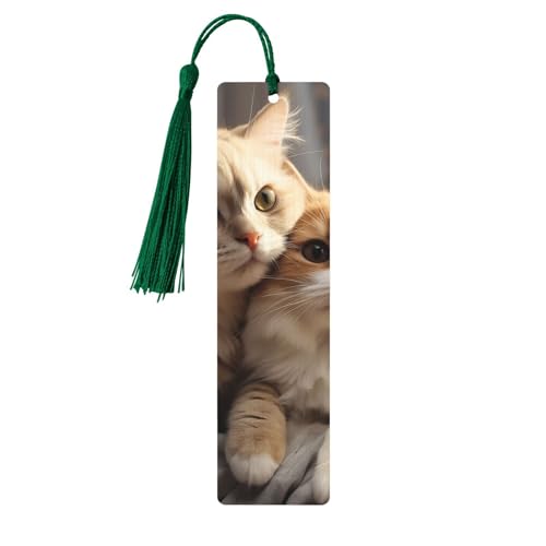 Lovers cat 木製しおり 男性用 女性用 読書用 木製しおり ユニークなハンドメイド ブックマーク タッセル付きペンダント クラフトブックマーク ブック愛好家 誕生日 先生へのギフトに