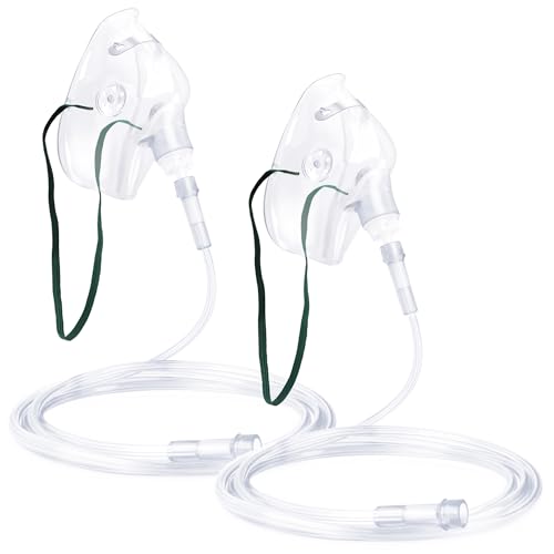 2 Pack Oxygen Mask for Face Adult with 6.6 Tube & Adjustable Elastic Strap (Size M-Clear-2pcs) - NO Cup