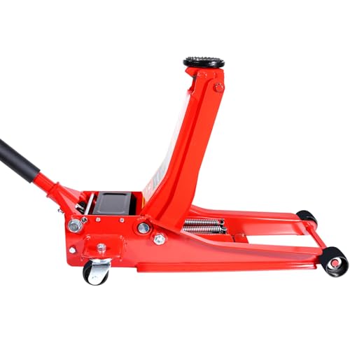 HYCHIKA Steel Racing Trolley Jack, Ultra Low Profile Wagenheber mit Doppelkolben-Schnellhubpumpe, 3 Tonnen (6.600 lb) Kapazität, Hubbereich 3-18,3 Zoll